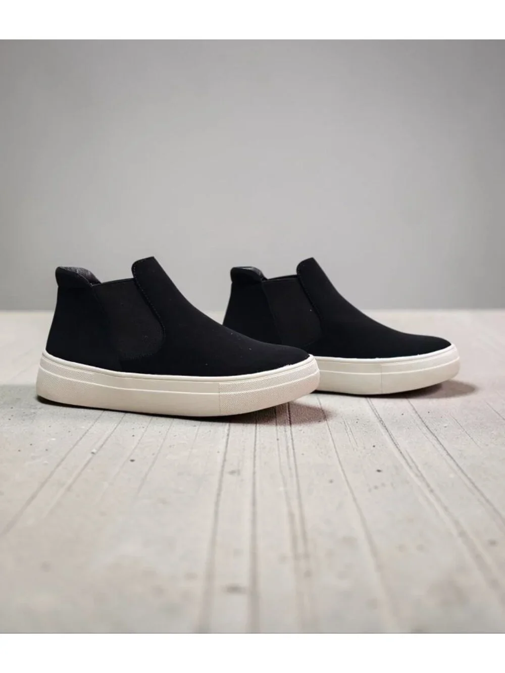 Black Chelsea Slip On Sneakers Platform Sole Minimalist Ankle Boots